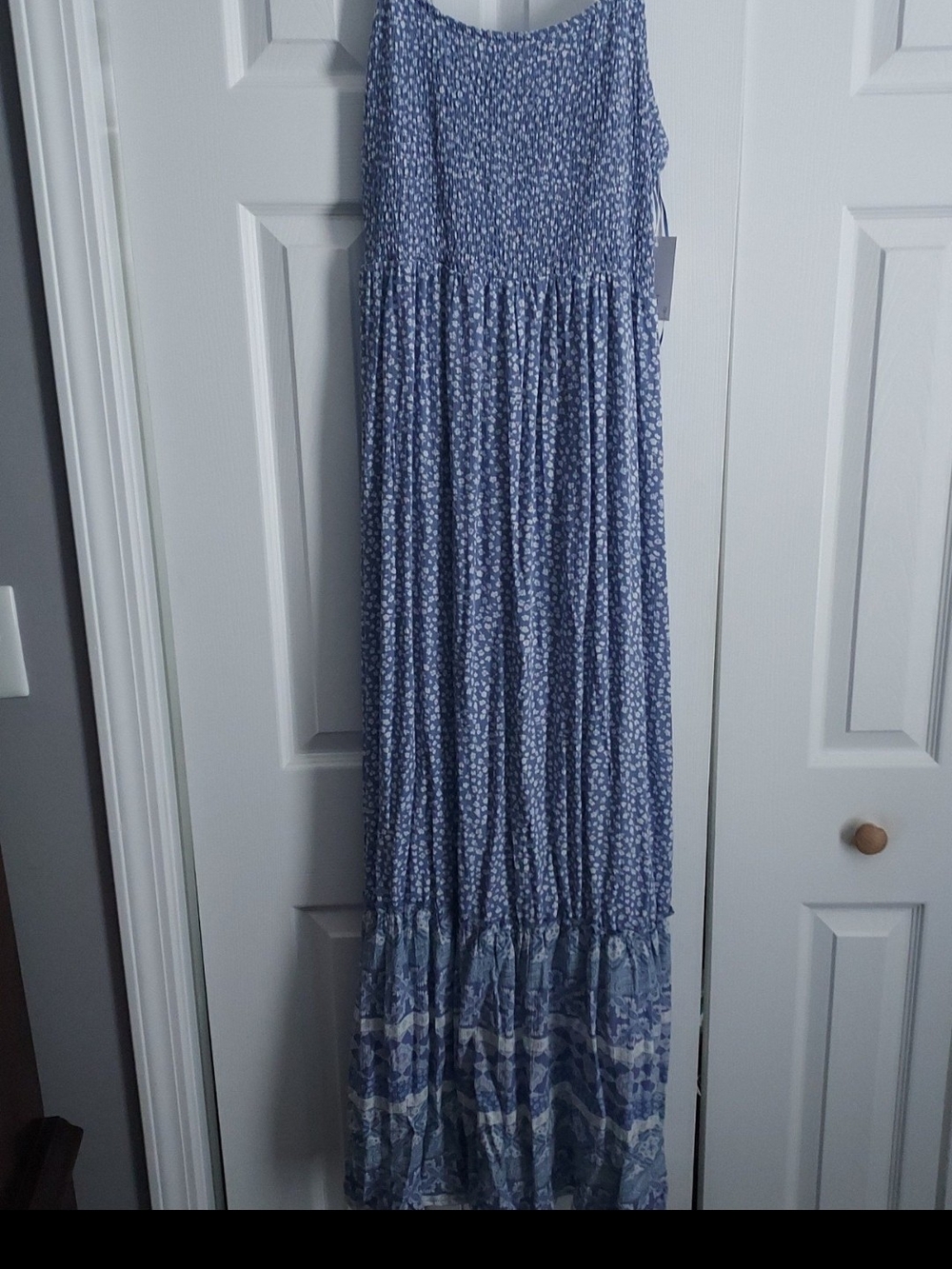 NWT SO Blue Printed Maxi Dress with Smocked Bodice